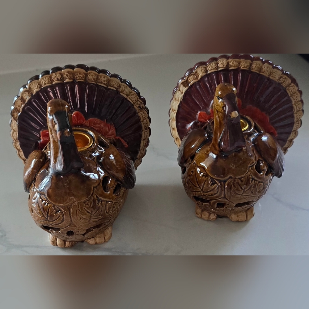 Rare Vintage Ceramic Turkey Candlestick Holders 5 In Set Of Two